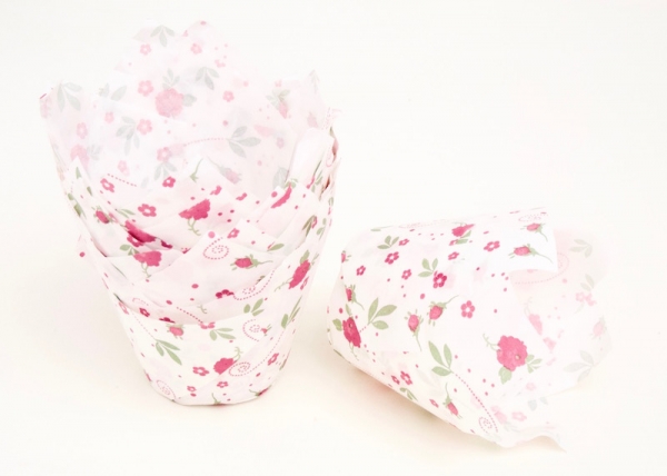 Muffin Tulip paper cup 24 pieces, pink roses at sweetART